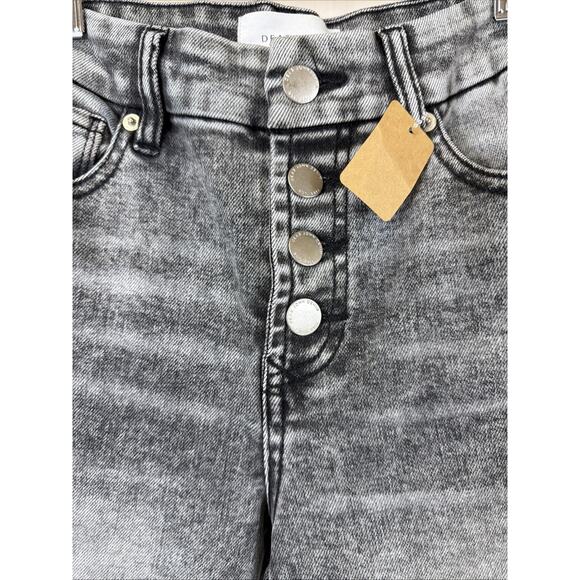 Dear Jonn Washed Black Jeanne Flare Pants Button Front Black #1209 Size 25 - Picture 3 of 5